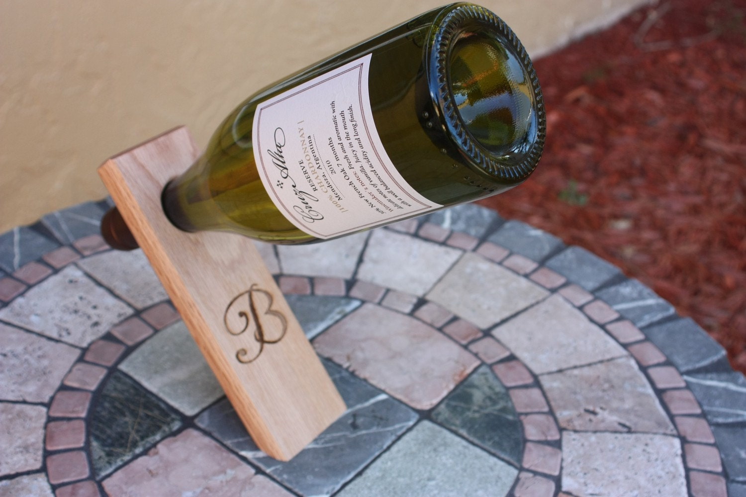 Engraved, Personalized Anti-Gravity Wood Wine Bottle Stand