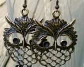 Steampunk earrings Pirate Victorian goth  earrings pendant charm WISE OWL earrings