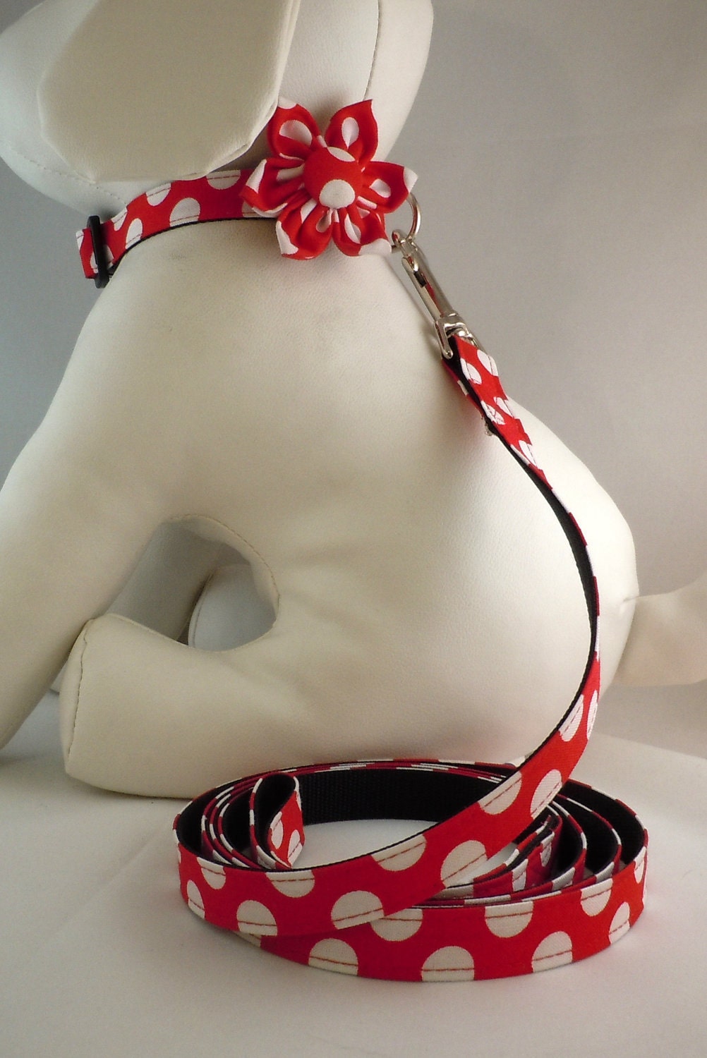 Dog Collar with Flower or Bow Tie and Leash  - Pick Any Fabric in Shop