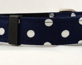 Dog Collar - Cat, Martingale or Dog Collar - All Sizes - Ta Dot in Navy Blue