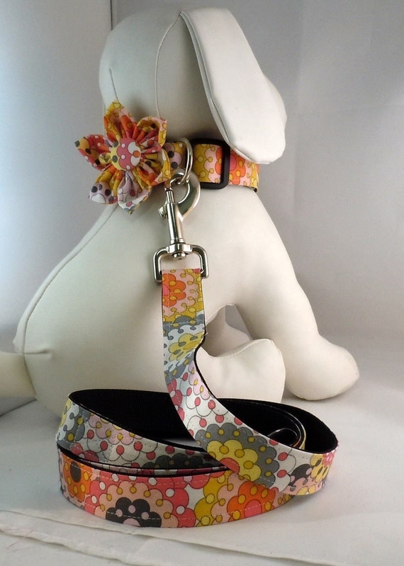 Dog Collar with Flower or Bow Tie and Leash  - Pick Any Fabric in Shop