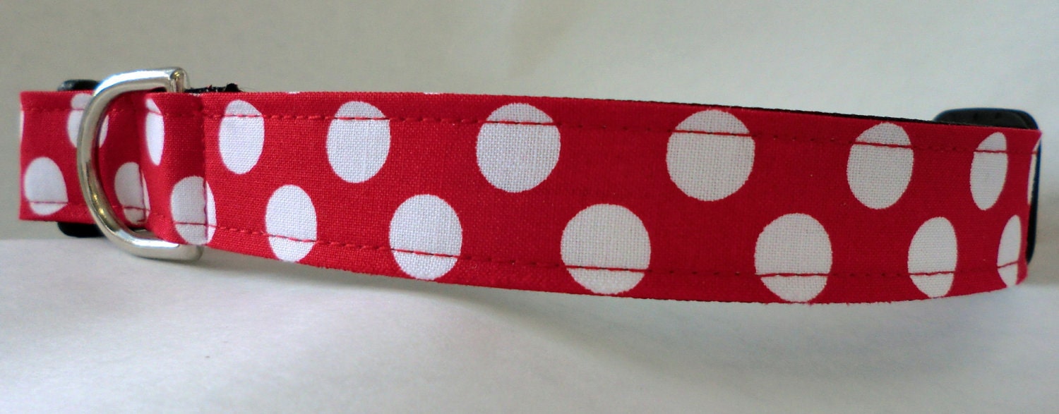 Dog Collar  - Dog, Martingale or Cat Collar - All Sizes -  Red Polka Dot