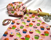 Birthday Party Pack of 8 Child Aprons and 8 adjustable child chef hats - custom, you choose fabrics