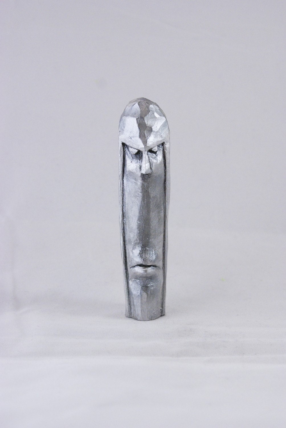 Shiny Hand Carved Wooden Silver Surfer