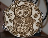 Tambourine decorated with a cute henna owl and flowers
