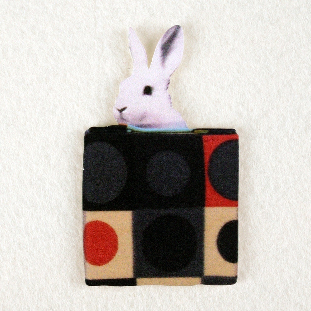 Rabbit in the Box acrylic brooch - unique jewelry