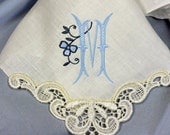 Monogrammed Handkerchief created in Ivory Linen with Venice Lace Motif 9201L