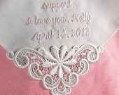 IVORY Linen Gift for Mother of the Bride Custom Handkerchief Embroidered Personalized Hankie 9301L