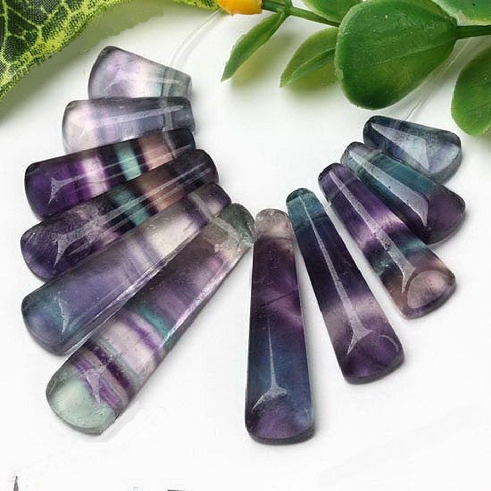 Sale Natural Multicolor Fluorite Gemstone Bars, 14x9x5mm-37x9x4mm, 1 Strand of 11 Stones - jeweledhummingbird
