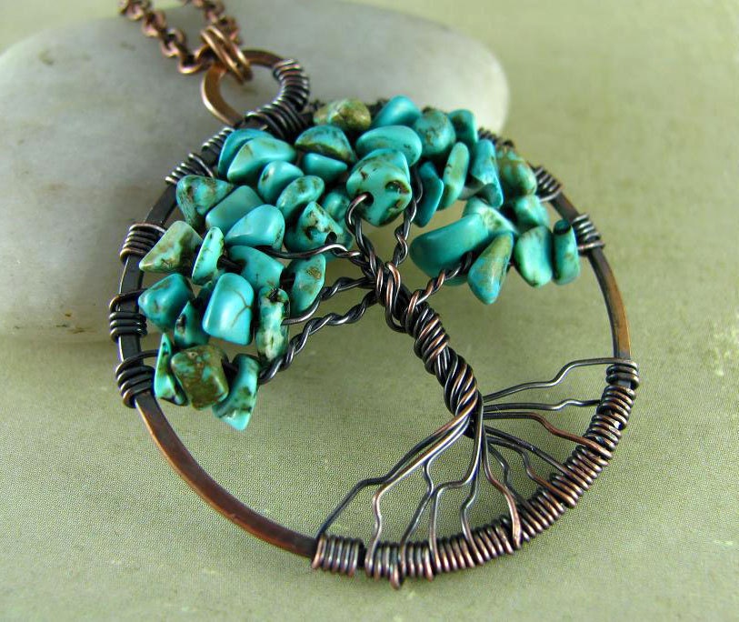 Tree Of Life Necklace Wire Wrapped Pendant Turquoise and Copper Jewelry Wire wrapped Jewelry