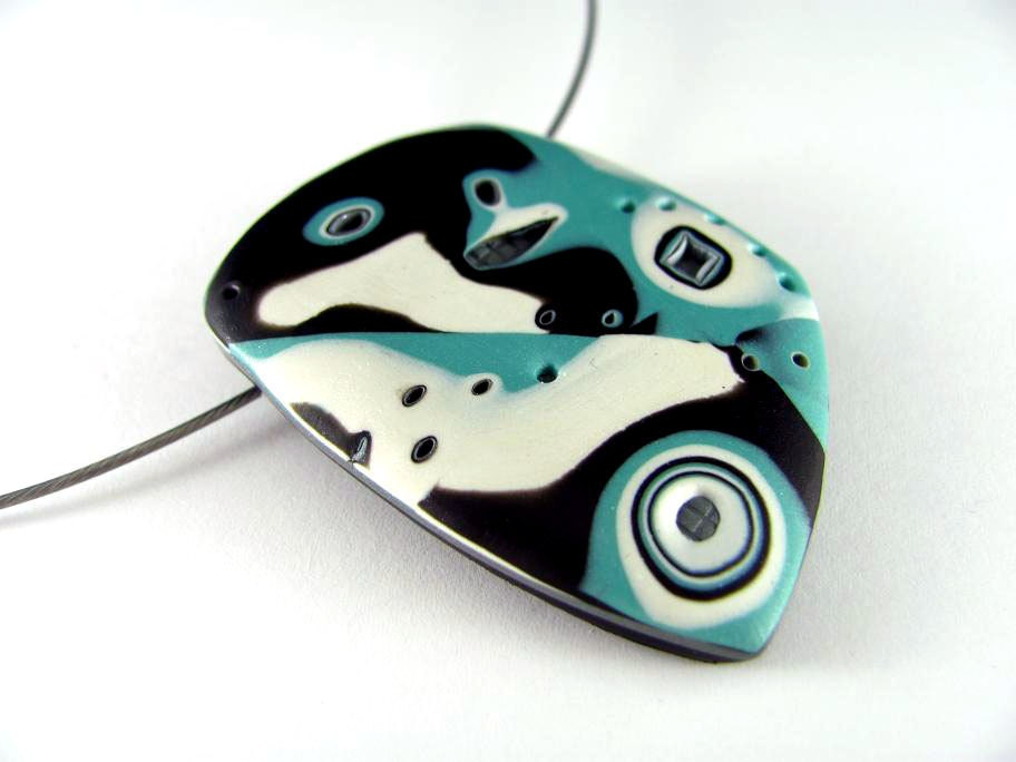 Polymer Clay Jewelry Turquoise Black and White Mokume Gane Clay Jewelry Hand Stamped