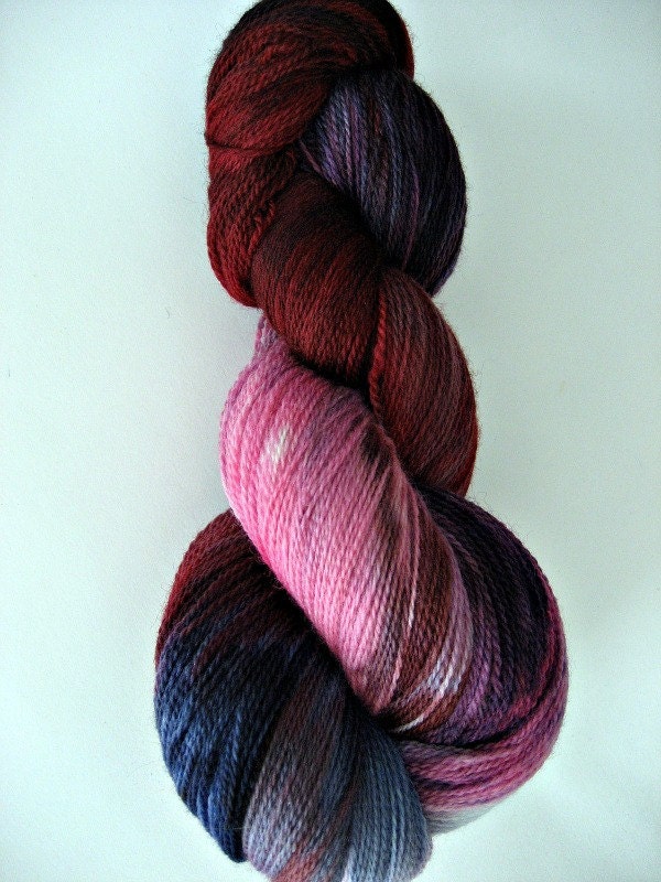 Pink, Grey, and Dark Red Lace Weight Merino, Hand-dyed Yarn, 880 yds., 'Lovebird'