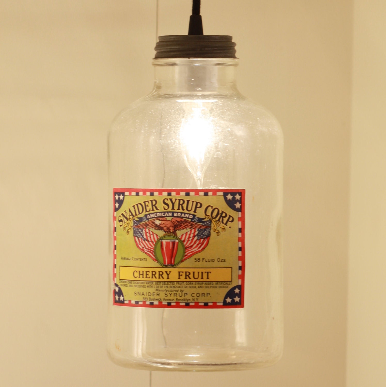 Rustic Lighting With Vintage Snaider Syrup Jar Shade
