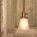 Lighting with Opaque Seeded Bell Style Glass Shade and Reproduction Cotton Twist Wire
