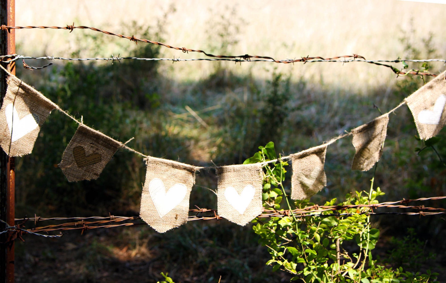 burlap banner with text hearts