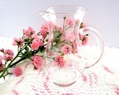 Vintage Etched Blown Clear Glass Pitcher Vase