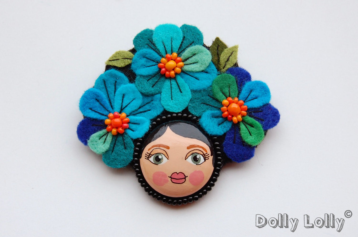 Felt flower girl brooch - blue