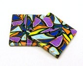 Two polymer clay large square mosaic buttons