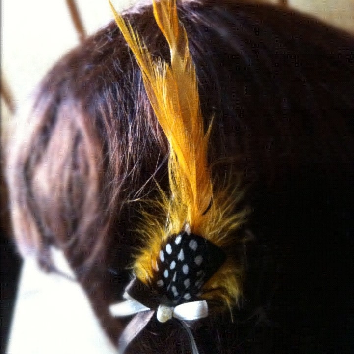 Yellow feather hair clips-Sunny Side Up