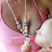 Teething Necklace for Mom to Wear - black and white with coconut circle pendant - new mother gift idea