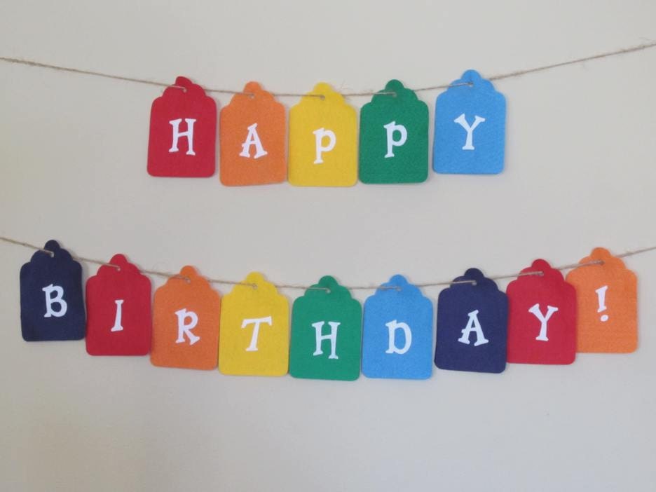 Happy Birthday Banner:  Felt Fabric in Rainbow Colors