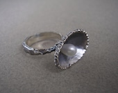 Ring Shell in Oxidized Sterling Silver with Freshwater Pearl for a Mermaid