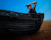 Oil painting blue sky boat "Live to Tell"
