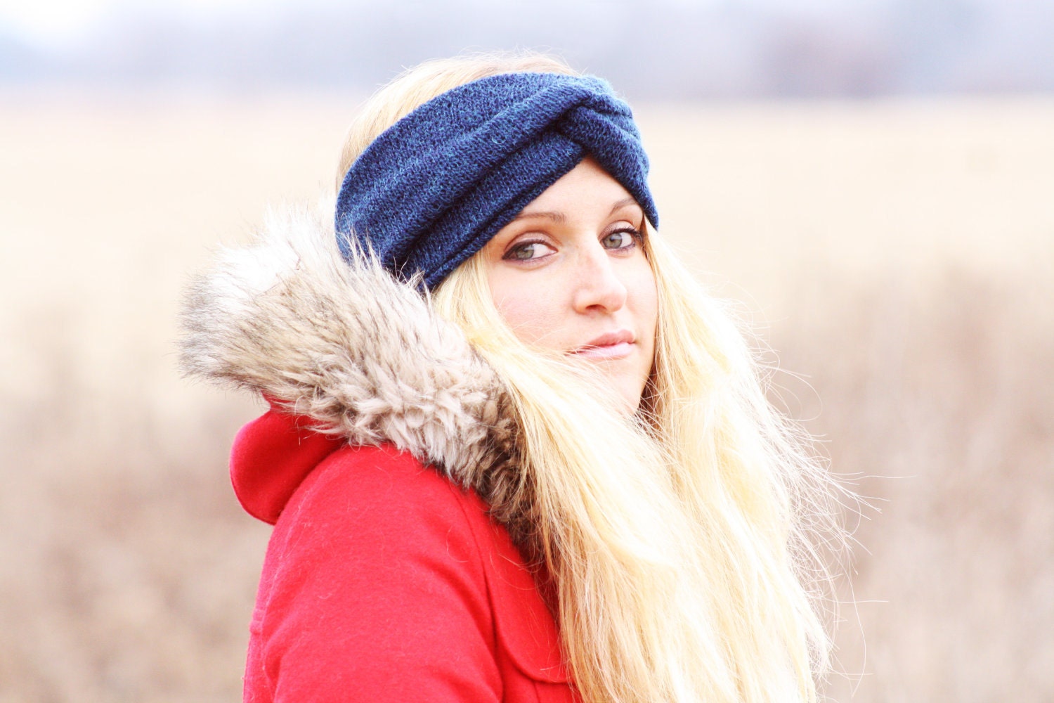 Turban Headband - Dark Indigo Sweater Knit.  Ear warmers, twist turban, turban head wrap, winter headband