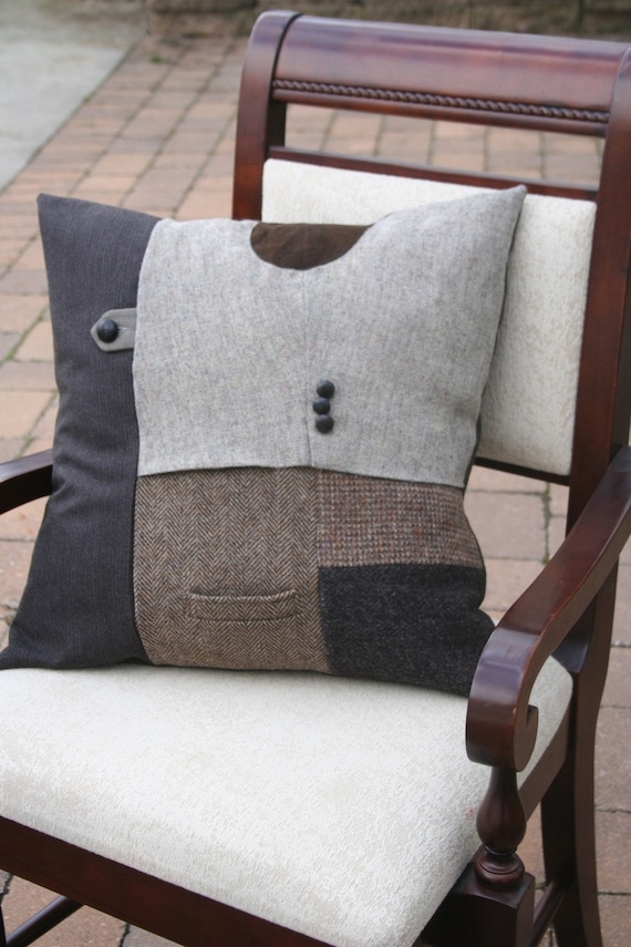 Recycled TWEED Elbow Patch N Pocket Pillow Cover - 20 Inch