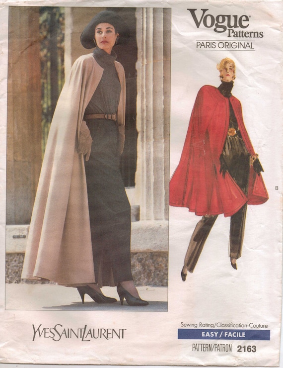 Late 1980s cape by Yves Saint Laurent, Vogue 2163
