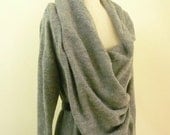 MARIA SEVERYNA Light Grey Wool Knitted Fabric  Asymmetric Sweater Wrap Duster