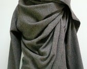 MARIA SEVERYNA Light Grey Wool Italian Wool Fabric  Asymmetric Wrap Duster Jacket Coat Handmade