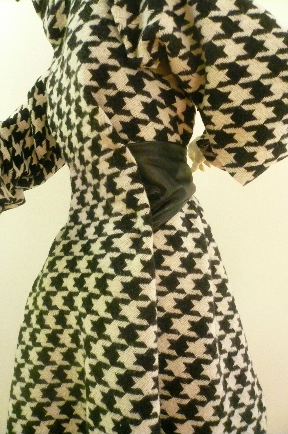 Amazing Maria Severyna Wool Hounds Tooth  & Leather Belt Coat Jacket Winter Jacket available IN BLACK and GREY