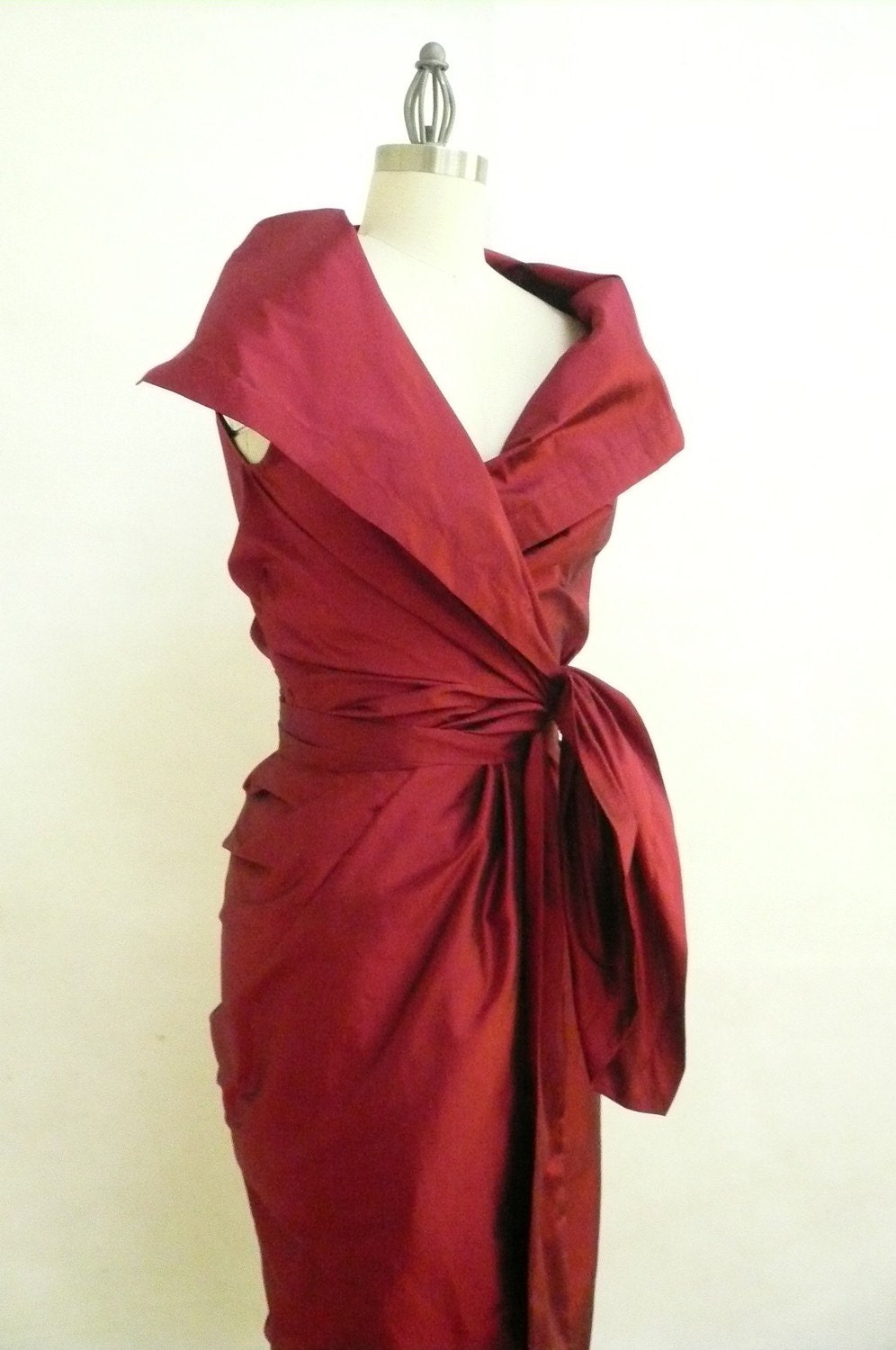 Maria Severyna Burgundy Dupioni Wrap Dress