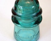 Vintage Hemingray 16 Glass Electrical Insulator, Aqua Green Glass, Paperweight, Vintage Decor
