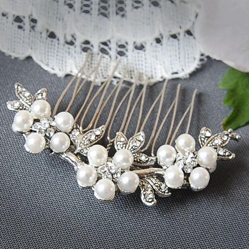 KENNICE, Wedding Hair Comb, Bridal Hair Comb, Victorian SWAROVSKI Crystal Pearl Comb, Vintage Inspired Hair Accessory (Signature Collection)