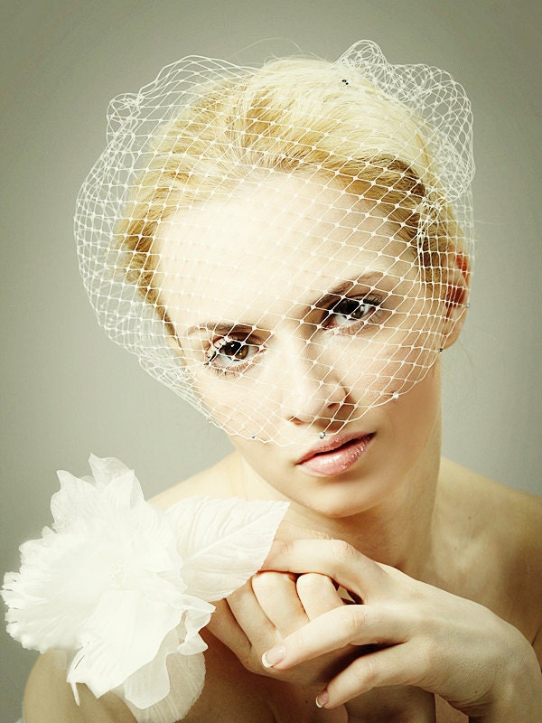 Classic Birdcage Veil, French Veiling w/ SWAROVSKI Crystal Accents, Wedding Bridal Veil, Bridal Bandeau, Vintage Style Wedding Birdcage Veil