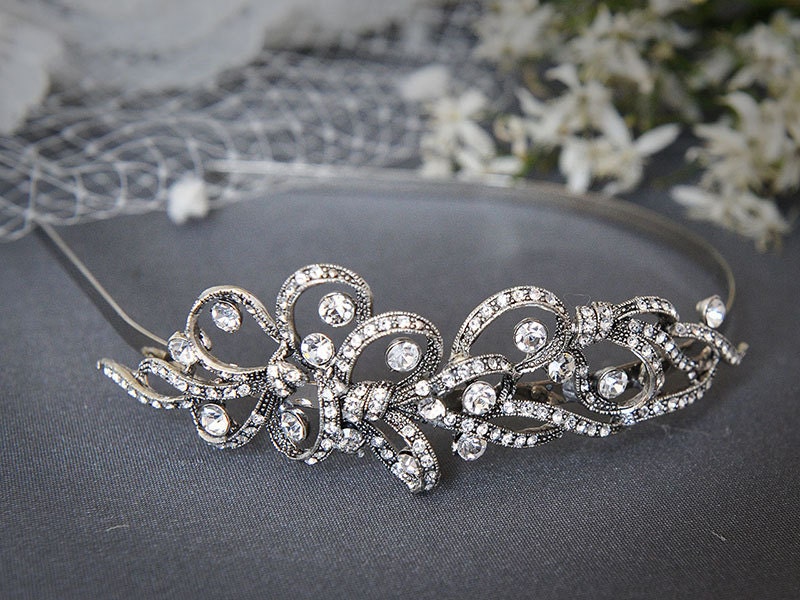 TEGAN, Vintage Inspired Art Deco Swarovski Crystal Statement Bridal Headband - Also Avail. in Pearl Version - (Signature Collection)