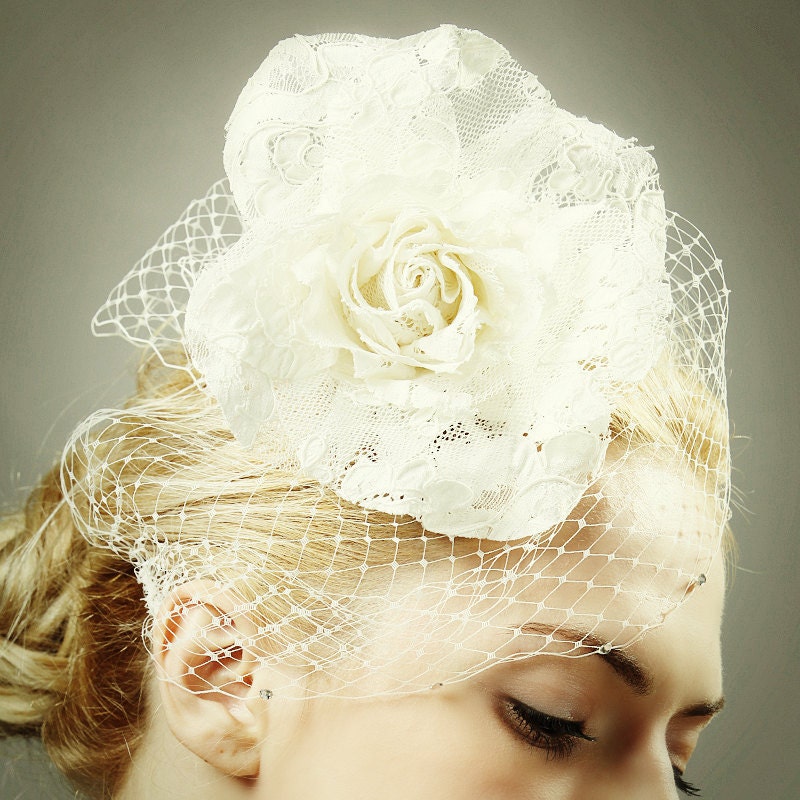 ANITA, Ultra Luxe Lace Rose with Bud, Bridal Hair Flower Fascinator, Vintage Style Wedding Hair Flower, Bridal Headpiece (Haute Couture)