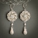 EDRRA, Vintage Inspired Chandelier Bridal Earrings, Pearl and Crystal Bridal Wedding Earrings, Silver Filigree Earrings, Wedding Jewelry