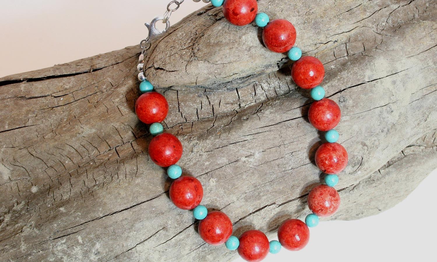 Red Coral and Turquoise Bracelet