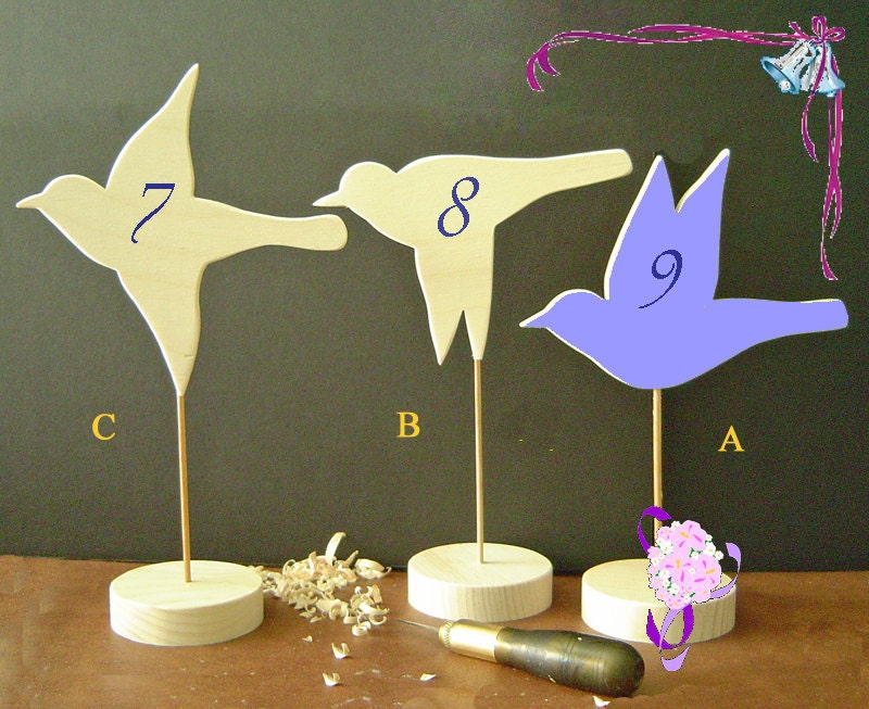 WEDDING Table NUMBERS - Table Markers - DIY Decorations - Hand Carved Wooden Birds - Flying Bird - Finish Your Way