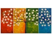 Art Painting Blossom Oil Painting Modern Palette Knife Tree Impasto Original Large Abstract  24x48 - Textured Impasto Tree Painting