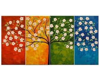 Art Painting Blossom Oil Painting Modern Palette Knife Tree Impasto Original Large Abstract  24x48 - Textured Impasto Tree Painting