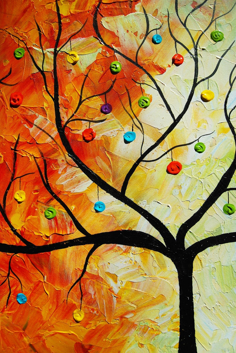 Original Modern Colorful Large Abstract Textured Impasto Knife Tree Painting 60x24