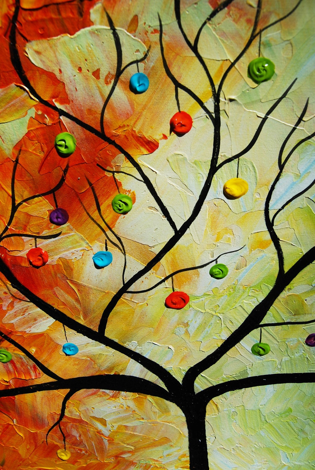 Original Modern Colorful Large Abstract Textured Impasto Knife Tree Painting 60x24