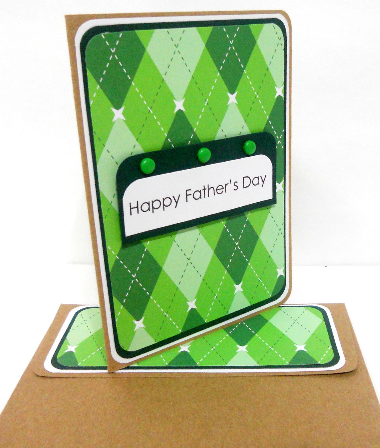 Green Argyle Father's Day Card with Matching Embellished Envelope