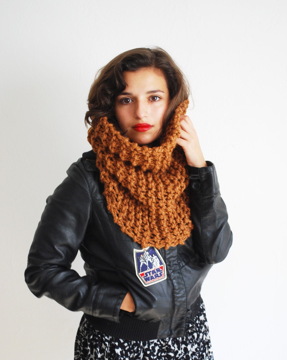 The Manhattan Cowl Hand Knit in Hazelnut Mocha Wool Blend - READY TO SHIP