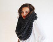 The Oversized Cowl or Hood Hand Knit in Charcoal Wool Blend - MADE TO ORDER