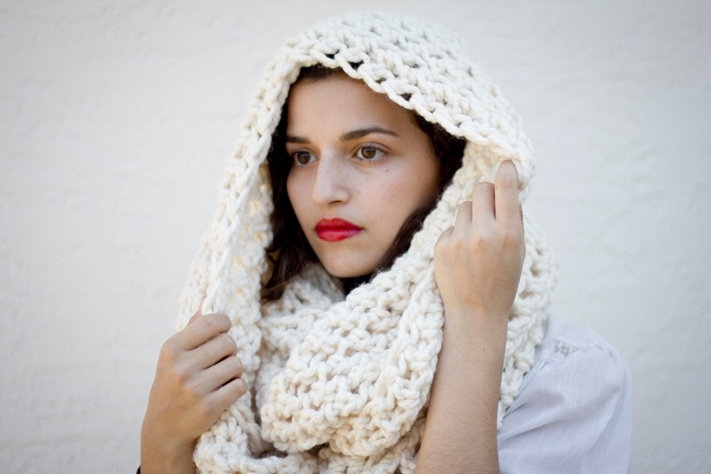 The Oversized Cowl or Hood Hand Knit in Fisherman Wool Blend - MADE TO ORDER